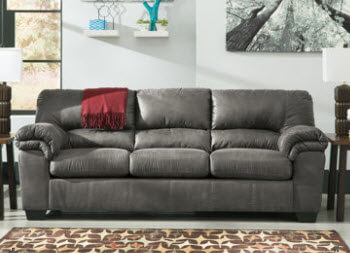 Ashley Benton Charcoal Microsuede Sofa with Contrast Stitching Accents