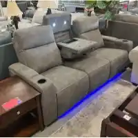 Jason Furniture Buffy Charcoal Durapella Microsuede Dual Power Reclining Sofa with Lights & Cupholders