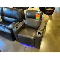 Manwah Samuel Softee Charcoal Leather Power Recliner with Cupholders, Arm Storage & Adjustable Headrest
