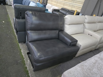 Charcoal One-Arm Leather Dual Power Recliner with Squared Arm