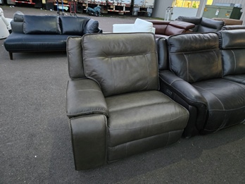 Charcoal One-Arm Leather Dual Power Recliner with Padded Arm