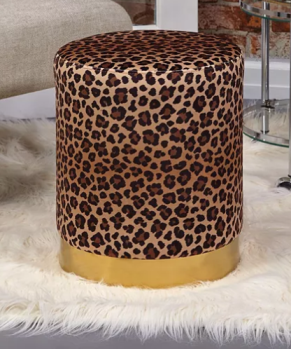Cheetah Textured Velvet Ottoman