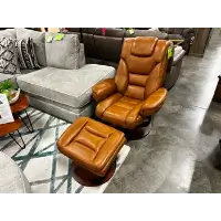 Manwah Faringdon Cognac Leather Swivel Recliner with Ottoman