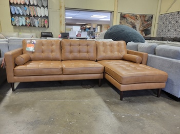 Simon Li Harstine Cognac Leather Sectional with Right-Hand Chaise & Tufted Accents