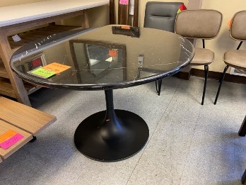 Colfax Black Marble Top Dining Table with Contoured Black Metal Base