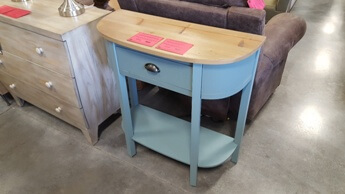 Crestview Teal & Light Wood Curved Console Table with 1 Drawer