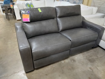 Jason Furniture Charcoal Leather Dual Power Reclining 2-Piece Loveseat with Contoured Arms