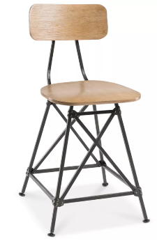 Cooper Wire-Brushed Hardwood Barstool with Black Riveted Base