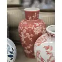 Three Hands Dark Coral & White Large Oriental Vase
