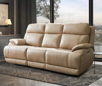 Manwah Corrales Ivory Leather Dual Power Zero Gravity Reclining Sofa
