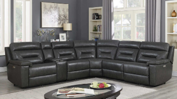 Jason Furniture Corry Charcoal Leather Power Reclining Sectional