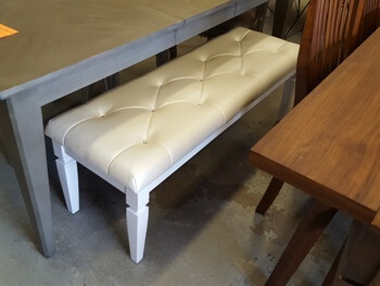 Homelegance White Bench with Faux Leather Upholstery & Crystal Accents