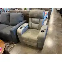 Taupe Faux Leather Triple Power Recliner with Storage & USB