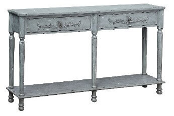 Crestview Distressed Grey Slender Console Table with Floral Accents
