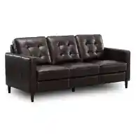 Simon Li Dark Brown Leather Dual Power Wall-Hugger Reclining Sofa with Tufted Accents