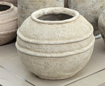 Three Hands Distressed Beige & Green Wide Round 2-Ring Planter