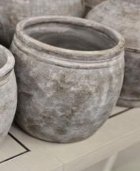 Three Hands Distressed Grey Medium Round Planter