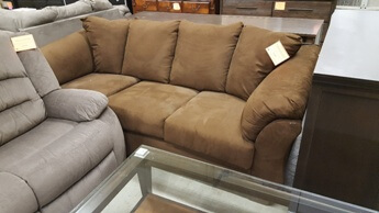 Ashley Madeline Dark Brown Microsuede Sofa with Flaired Arms