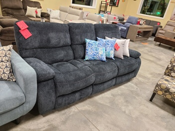 Coaster Dark Blue Fabric Reclining Sofa with Drop-Down Console