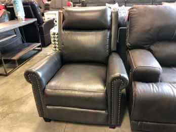 Ebello Charcoal Faux Leather Pushback Recliner with Nailhead Trim