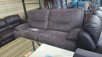 Manwah Northwest Elk Grey Microsuede 2-Piece Power Reclining Sofa with Adjustable Headrests (blemish - tears on seats)
