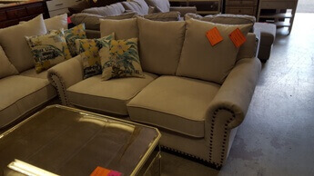 Ellis Ivory Loveseat with Rolled Arms & Nailhead Trim