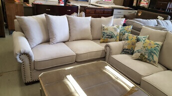 Ellis Ivory Sofa with Rolled Arms & Nailhead Trim
