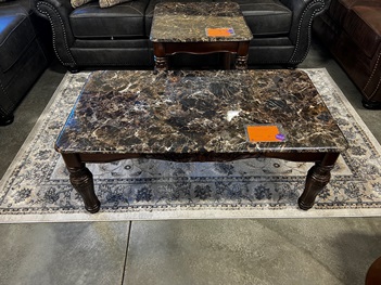 Ashley Espresso & Faux Marble Coffee Table with Carved Accents