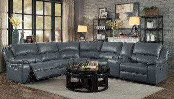 Homelegance Falun Grey Leather Gel Match 6-Piece Power Reclining Sectional with Console