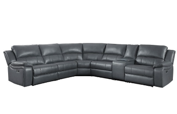 Homelegance Falun Grey Leather Gel Match 6-Piece Power Reclining Sectional with Console