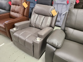 Ebello Charcoal Faux Leather Recliner with Cupholders