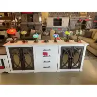 Vintage Furniture Fish 4-Door Console with Drawers in Nero White with Ashe Grey & Mirrored Accents