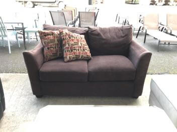 Dark Brown Fabric Loveseat with Flaired Arms (blemish)