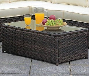 Furniture of America Espresso PVC Wicker Outdoor Glass-Topped Coffee Table