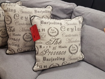 Beige & Charcoal French Script Throw Pillow