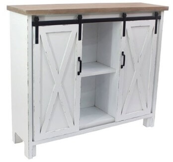 Crestview Distressed White Hardwood Console with Barn Doors