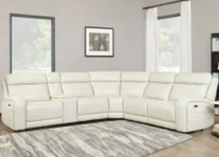 Jason Furniture Gearhart Ivory Leather Power Reclining Sectional with Power Headrests