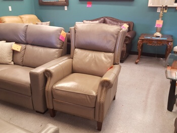 Synergy Genesis Grey Leather Wingback Recliner with Nailhead Trim (blemishes)