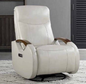 Barcalounger Gentry Ivory Leather Dual Power Recliner with Hardwood Accents