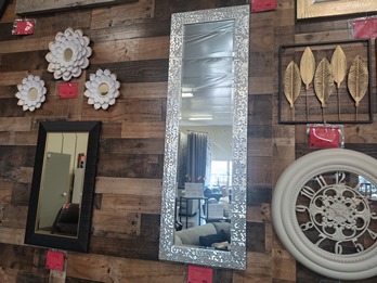 Tall Patterned Silver Framed Wall Mirror