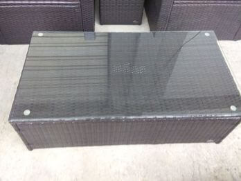 Outdoor Dark Brown Resin Wicker Coffee Table with Glass Top