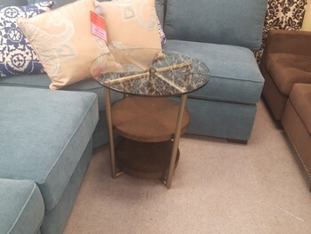 Aerial Round End Table with Bronze Frame, Espresso Shelves & Glass Top (blemish)