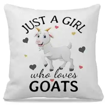 Grey JUST A GIRL WHO LOVES GOATS Fabric Throw Pillow