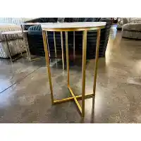 Stanley Ranger Glam Gold & White Faux Marble Round Accent Table