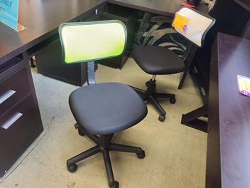 Black Armless Desk Chair with Lime Green Mesh Back