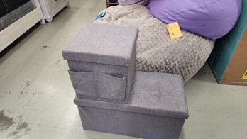 Charcoal Fabric Cube Storage Ottoman