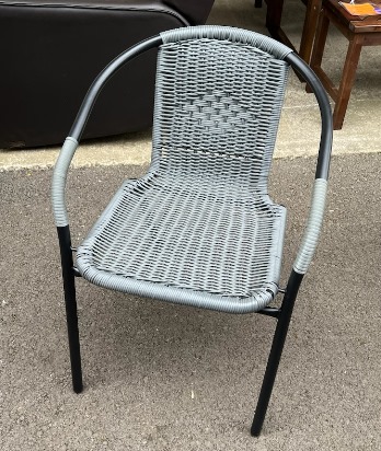 Light Grey Resin Wicker Outdoor Chair with Black Metal Frame