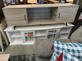 Stanley Ranger Light Grey Finish TV Stand with 2 Cupboards & Glass Shelf