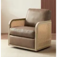 Jason Furniture Harley Leather Swivel Chair with Rattan Accents