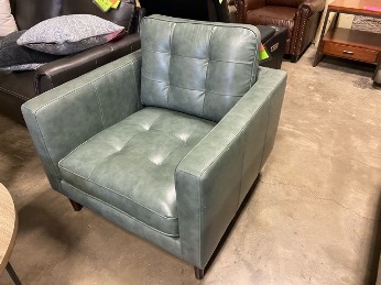 Simon Li Harstine Green Leather Chair with Tufted Accents (blemish)